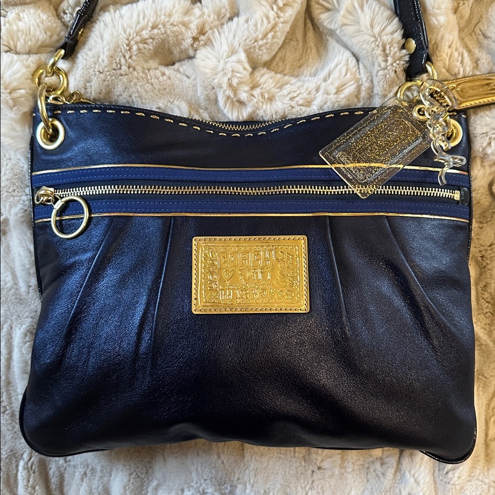Coach Poppy Signature Sapphire Blue Leather Convertible Bag - Picture 5 of 17
